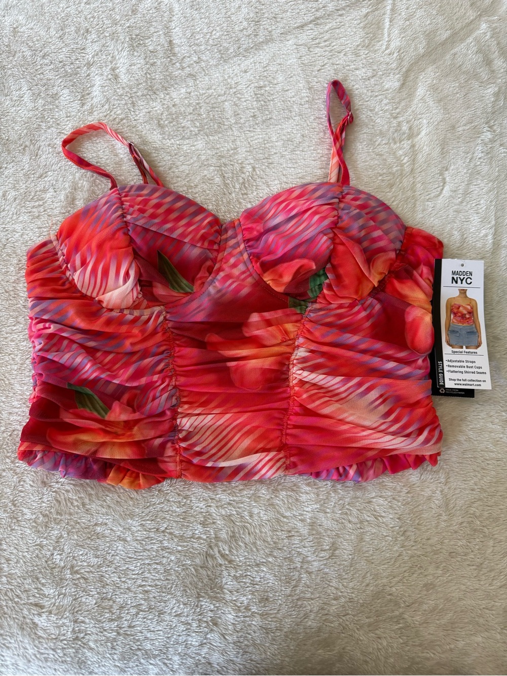Women's Pink Red Floral Crop Top